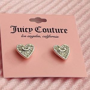 Juicy  Couture Rhinestone Silver Tone Heart Studs Earrings